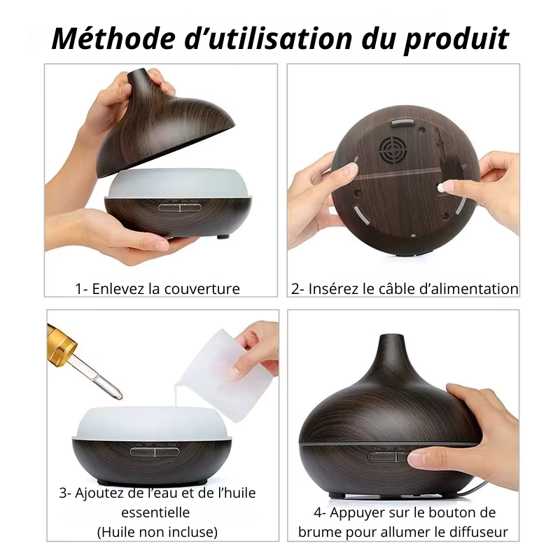 Diffuseur en bois d'huiles essentielles 550ml + Télécommande