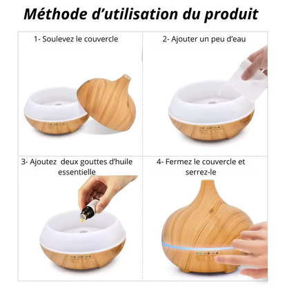 Diffuseur en bois d'huiles essentielles 550ml + Télécommande